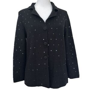 Kate Hill Knit Sequin Blazer Size S Black Silk Blend Y2K Jacket Evening Formal